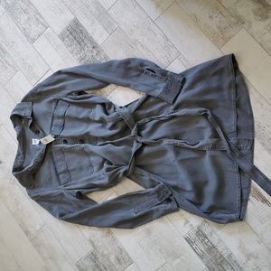 NWT Gap Women's Small Washed Gray Collar Button Front Lyocell Dress Tie Waist